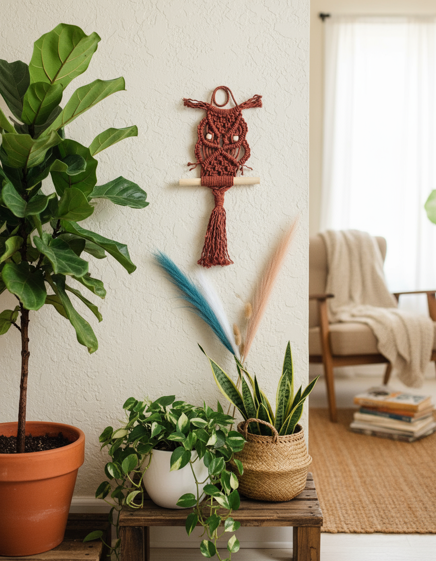 Macrame Mystic Owl Wall Hanging - Image 2