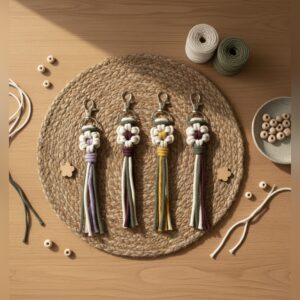 Handmade Macrame Daisy Keychain
