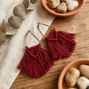 Handmade Macrame Boho Earrings - Red