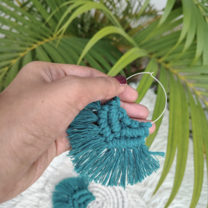 Handmade Macrame Boho Earrings Teal Blue