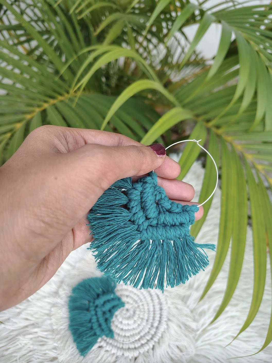 Handmade Macrame Boho Earrings Teal Blue