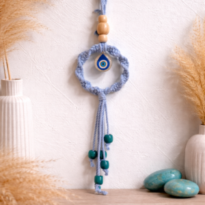 Macrame Evil Eye Charm - Blue