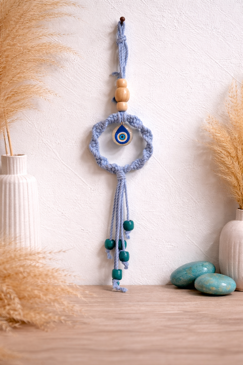 Macrame Evil Eye Charm - Blue